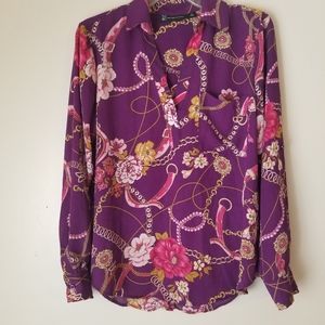 New York & Company Chains and Flowers Purple Top Size Medium